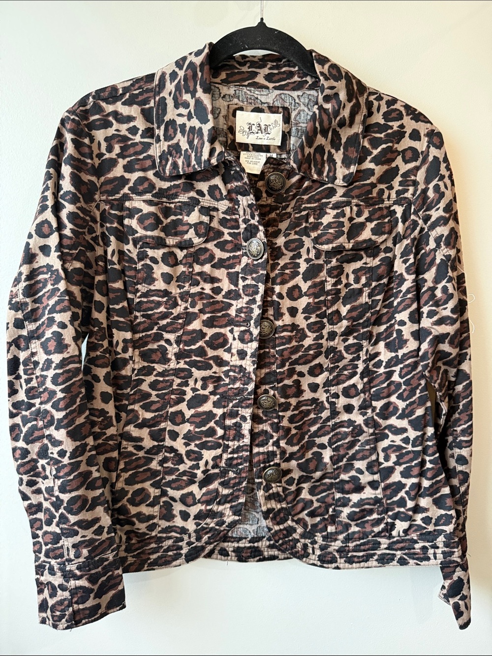 Live a Little Leopard Print Jacket in Beige Black leopard metal button cotton M